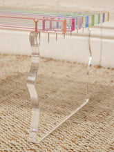 Load image into Gallery viewer, Vintage Postmodern Rainbow Lucite Slat Bench with Sculptural Clear Legs
