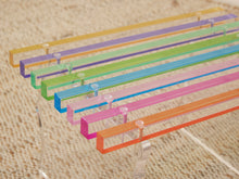 Load image into Gallery viewer, Vintage Postmodern Rainbow Lucite Slat Bench with Sculptural Clear Legs
