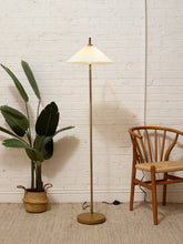 Load image into Gallery viewer, Modern Brass-Tone Floor Lamp with Pleated Shade
