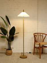 Load image into Gallery viewer, Modern Brass-Tone Floor Lamp with Pleated Shade
