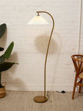Load image into Gallery viewer, Modern Brass-Tone Floor Lamp with Pleated Shade
