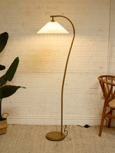Load image into Gallery viewer, Modern Brass-Tone Floor Lamp with Pleated Shade
