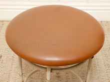 Load image into Gallery viewer, Vintage Bamboo-Style Metal Stool with Cognac Upholstered Seat
