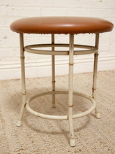 Load image into Gallery viewer, Vintage Bamboo-Style Metal Stool with Cognac Upholstered Seat
