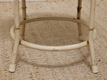 Load image into Gallery viewer, Vintage Bamboo-Style Metal Stool with Cognac Upholstered Seat
