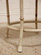 Load image into Gallery viewer, Vintage Bamboo-Style Metal Stool with Cognac Upholstered Seat
