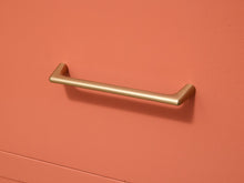 Load image into Gallery viewer, Vintage Postmodern Burnt Orange Four-Drawer Highboy Dresser with Brass Hardware jewelry top
