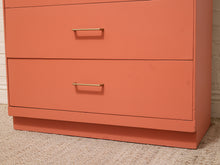 Load image into Gallery viewer, Vintage Postmodern Burnt Orange Four-Drawer Highboy Dresser with Brass Hardware jewelry top
