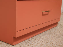 Load image into Gallery viewer, Vintage Postmodern Burnt Orange Four-Drawer Highboy Dresser with Brass Hardware jewelry top
