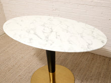 Load image into Gallery viewer, Modern Oval Faux Marble Dining Table with Black and Brass Pedestal Base
