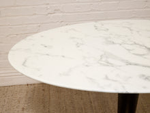 Load image into Gallery viewer, Modern Oval Faux Marble Dining Table with Black and Brass Pedestal Base

