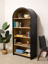 Load image into Gallery viewer, Sculptural Arched Bookcase in Natural Wood with Black Frame
