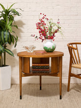 Load image into Gallery viewer, Vintage Brown Saltman Mid-Century Modern Round Walnut Side Table with Geometric Top
