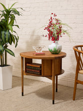 Load image into Gallery viewer, Vintage Brown Saltman Mid-Century Modern Round Walnut Side Table with Geometric Top
