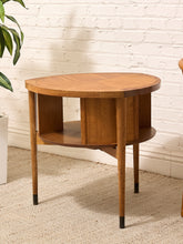Load image into Gallery viewer, Vintage Brown Saltman Mid-Century Modern Round Walnut Side Table with Geometric Top
