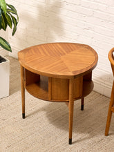 Load image into Gallery viewer, Vintage Brown Saltman Mid-Century Modern Round Walnut Side Table with Geometric Top

