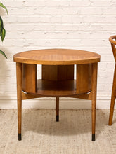 Load image into Gallery viewer, Vintage Brown Saltman Mid-Century Modern Round Walnut Side Table with Geometric Top
