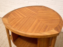 Load image into Gallery viewer, Vintage Brown Saltman Mid-Century Modern Round Walnut Side Table with Geometric Top
