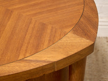 Load image into Gallery viewer, Vintage Brown Saltman Mid-Century Modern Round Walnut Side Table with Geometric Top

