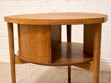 Load image into Gallery viewer, Vintage Brown Saltman Mid-Century Modern Round Walnut Side Table with Geometric Top
