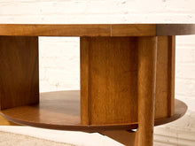 Load image into Gallery viewer, Vintage Brown Saltman Mid-Century Modern Round Walnut Side Table with Geometric Top
