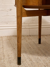 Load image into Gallery viewer, Vintage Brown Saltman Mid-Century Modern Round Walnut Side Table with Geometric Top
