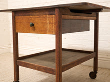 Load image into Gallery viewer, Vintage Oak Rolling Side Table Cart with Drawer and Lower Shelf
