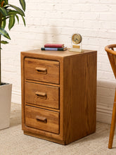 Load image into Gallery viewer, Vintage Mid-Century Modern Three-Drawer Oak Nightstand with Sculptural Pulls
