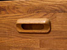 Load image into Gallery viewer, Vintage Mid-Century Modern Three-Drawer Oak Nightstand with Sculptural Pulls
