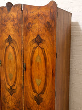 Load image into Gallery viewer, Vintage Art Deco Burl Wood Wardrobe Armoire with Hand-Painted Botanical Doors
