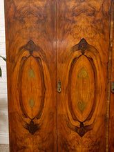 Load image into Gallery viewer, Vintage Art Deco Burl Wood Wardrobe Armoire with Hand-Painted Botanical Doors
