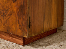 Load image into Gallery viewer, Vintage Art Deco Burl Wood Wardrobe Armoire with Hand-Painted Botanical Doors
