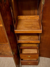 Load image into Gallery viewer, Vintage Art Deco Burl Wood Wardrobe Armoire with Hand-Painted Botanical Doors

