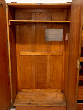 Load image into Gallery viewer, Vintage Art Deco Burl Wood Wardrobe Armoire with Hand-Painted Botanical Doors
