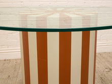 Load image into Gallery viewer, Postmodern Orange and Cream Striped Pedestal Dining Table with Glass Top
