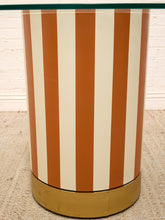 Load image into Gallery viewer, Postmodern Orange and Cream Striped Pedestal Dining Table with Glass Top
