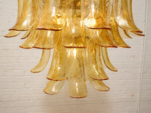 Load image into Gallery viewer, 70s Italian-Style Amber Glass Petal Chandelier
