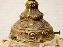 Load image into Gallery viewer, Pair of Vintage Faceted Glass Globe Pendant Lights with Ornate Brass Caps
