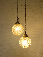 Load image into Gallery viewer, Pair of Vintage Faceted Glass Globe Pendant Lights with Ornate Brass Caps
