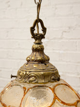 Load image into Gallery viewer, Pair of Vintage Faceted Glass Globe Pendant Lights with Ornate Brass Caps
