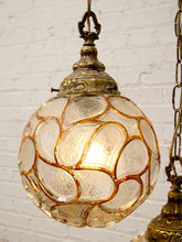 Load image into Gallery viewer, Pair of Vintage Faceted Glass Globe Pendant Lights with Ornate Brass Caps
