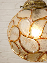 Load image into Gallery viewer, Pair of Vintage Faceted Glass Globe Pendant Lights with Ornate Brass Caps
