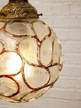 Load image into Gallery viewer, Pair of Vintage Faceted Glass Globe Pendant Lights with Ornate Brass Caps
