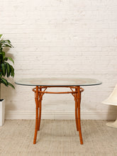Load image into Gallery viewer, Vintage Bamboo-Style Orange Round Dining Table with Glass Top
