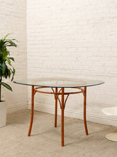Load image into Gallery viewer, Vintage Bamboo-Style Orange Round Dining Table with Glass Top
