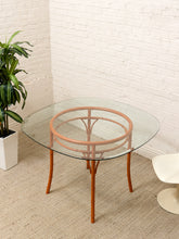 Load image into Gallery viewer, Vintage Bamboo-Style Orange Round Dining Table with Glass Top
