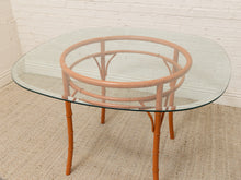 Load image into Gallery viewer, Vintage Bamboo-Style Orange Round Dining Table with Glass Top
