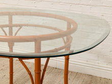 Load image into Gallery viewer, Vintage Bamboo-Style Orange Round Dining Table with Glass Top

