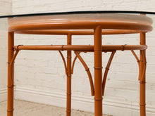 Load image into Gallery viewer, Vintage Bamboo-Style Orange Round Dining Table with Glass Top
