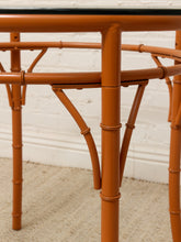Load image into Gallery viewer, Vintage Bamboo-Style Orange Round Dining Table with Glass Top
